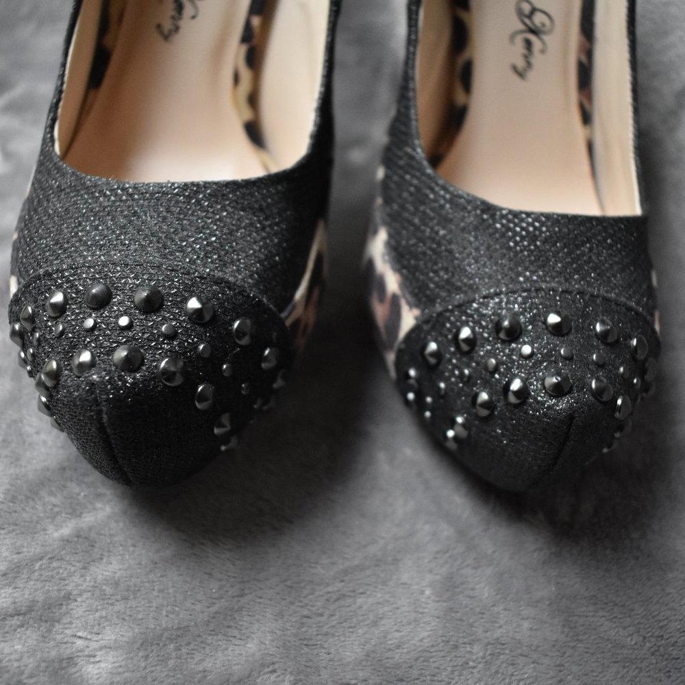 Penny Loves Kenny Cheetah Sparkle Studded Heels - Picture 3 of 15